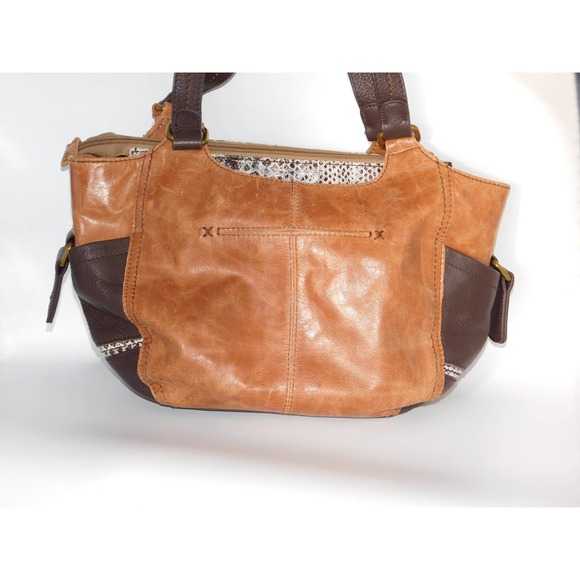 The Sak Womens Shoulder Bag Brown Tan Color Block Leather Handbag - Picture 7 of 8